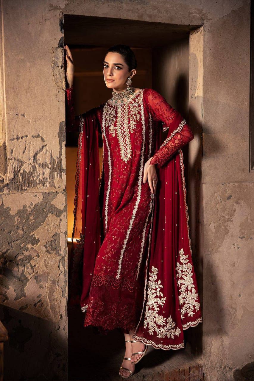 AZURE | Royal Crimson Luxury Chiffon 3PC