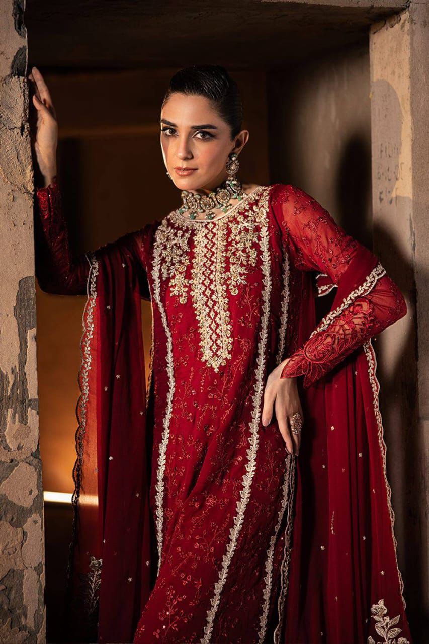 AZURE | Royal Crimson Luxury Chiffon 3PC