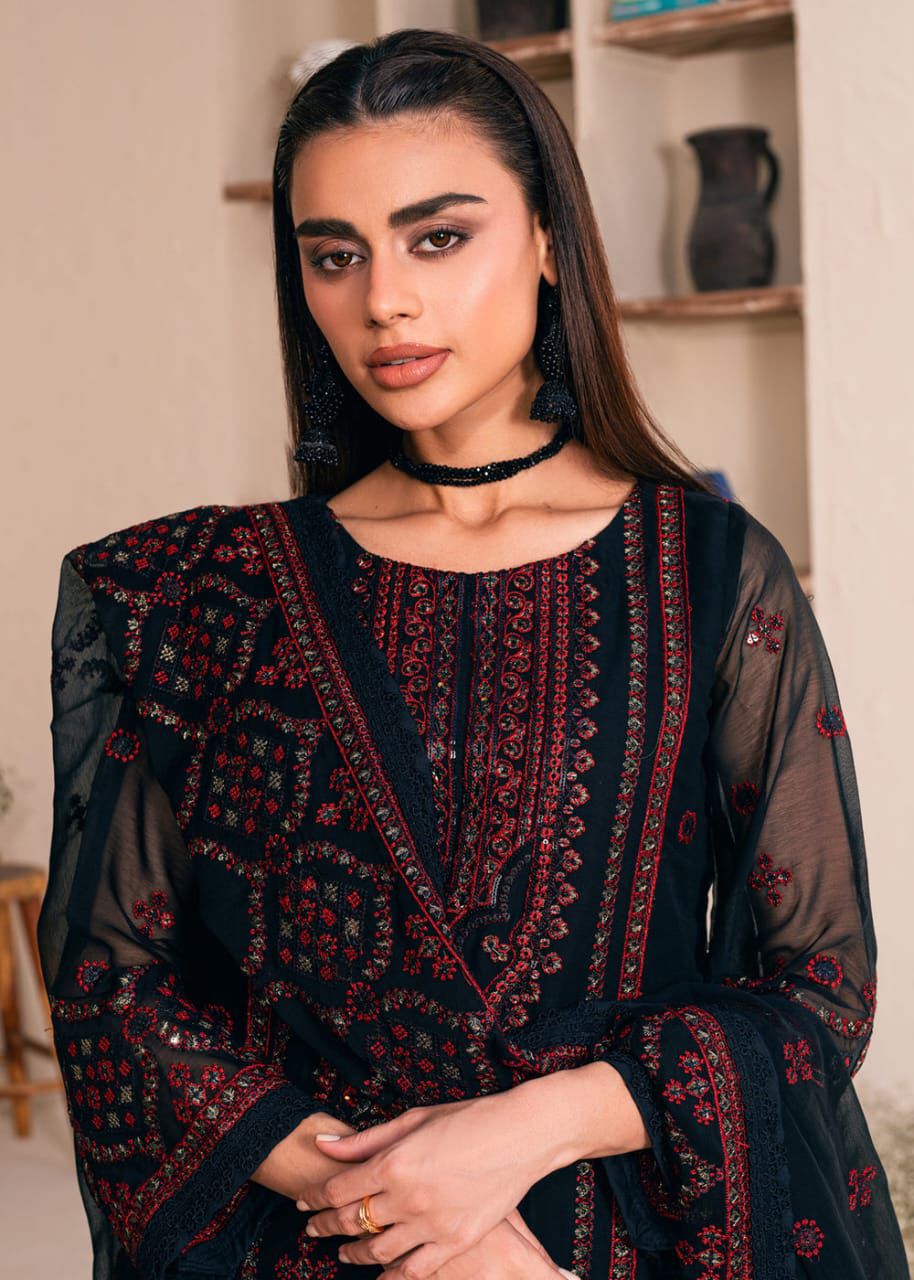 Noorma Kaamal | Fancy Chiffon Embroidered 3PC with Malai Trouser