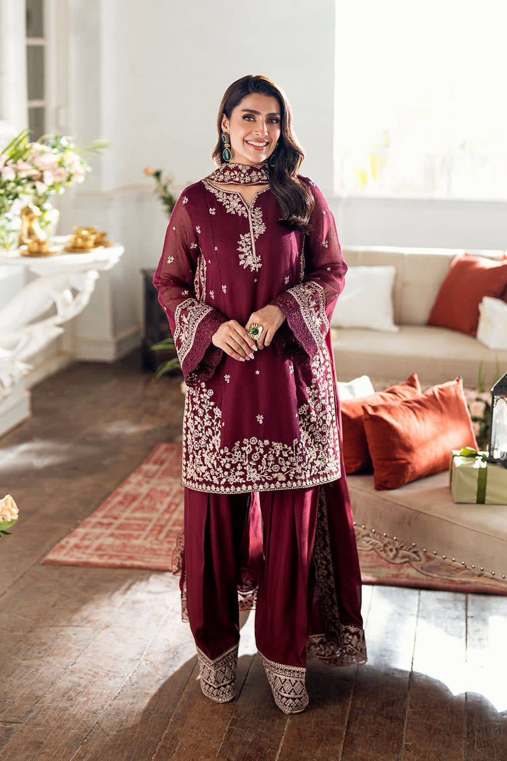 Ayeza Khan | Chiffon Embroidered 3PC with Fancy Dupatta