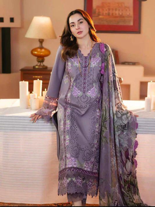 Premium Air Jet Dhanak 3PC Suit Heavy Chikankari & Cutwork Detailing